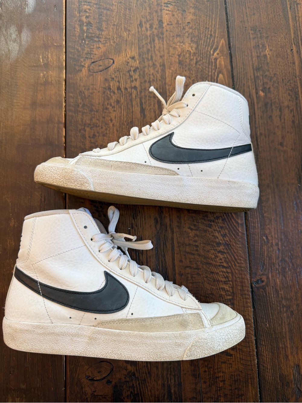 Nike Blazer White High-Top Sneakers with Black Swoosh and Cream Accents
